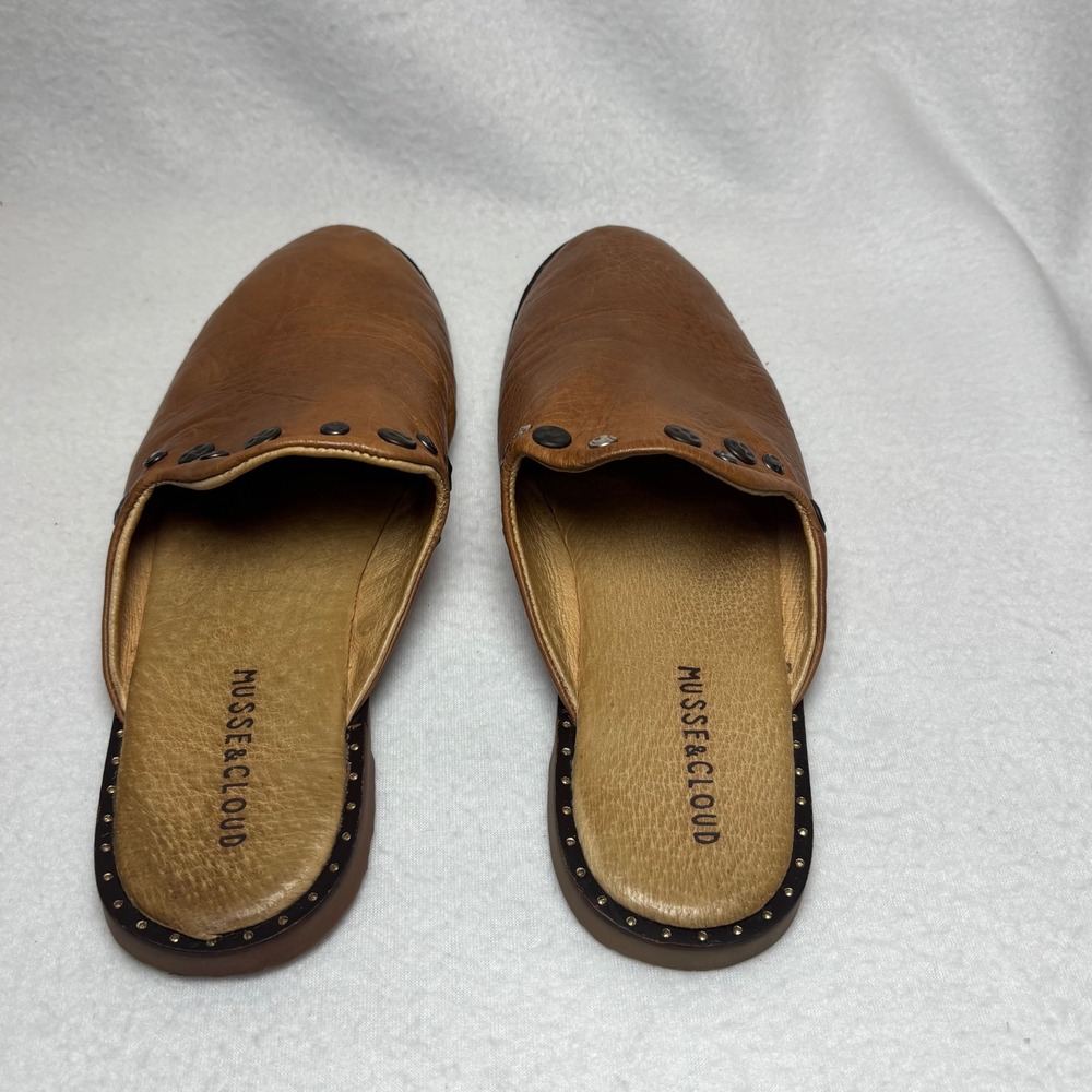 Anthropologie Musse & Cloud Mules Clogs Women 38 Brown Leather Studded Boho - Picture 12 of 16